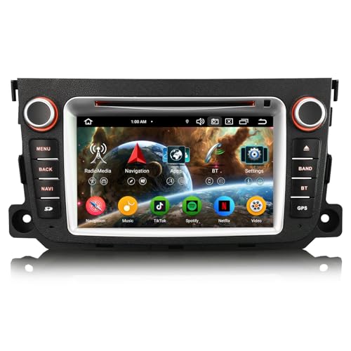 Erisin 7 Zoll 8-Kern 4GB+64GB Android 13 Autoradio Bluetooth GPS Navigation für Mercedes Benz Smart Fortwo 2011-2014 CarPlay Android Auto WiFi DSP DAB+USB RDS OBD CD DVD DVB-T2 Canbus Lenkradsteuerung von erisin