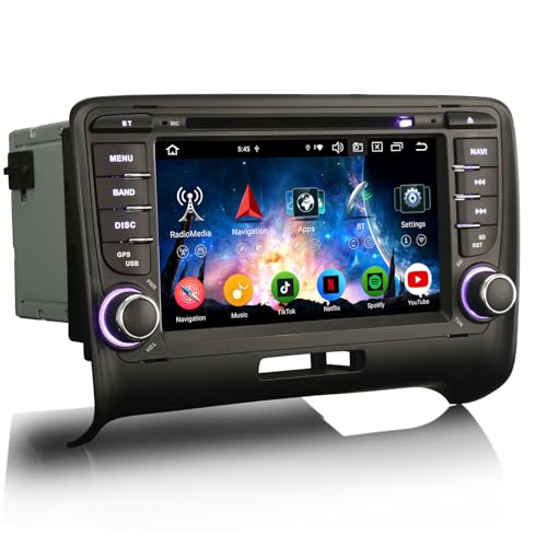 Erisin 7 Zoll 8-Kern 4GB+64GB Android 14 Autoradio Bluetooth DVD Player für Audi TT MK2 2006-2014 Unterstützt GPS Navigation Kabelloses CarPlay Android Auto WiFi 4G DAB+ USB RDS OBD2 DTV DVR Canbus von erisin
