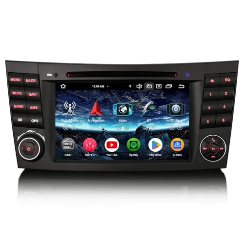 Erisin 8-Kern 4GB+64GB 7 Zoll Android 13 Autoradio Bluetooth GPS Navigation für Mercedes Benz E/CLS Klasse W211 W219, CarPlay Android Auto WiFi DSP DAB+USB RDS OBD2 CD DVD TPMS Canbus Lenkradsteuerung von erisin
