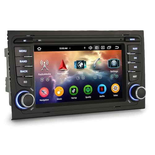 Erisin 8-Kern 4GB+64GB 7 Zoll Android 14 Autoradio Bluetooth mit GPS Navi für Audi A4 S4 RS4 RNS-E SEAT EXEO Unterstützt Kabelloses CarPlay Android Auto WiFi 4G DSP DAB+ OBD2 USB TPMD DVB-T2 Canbus von erisin