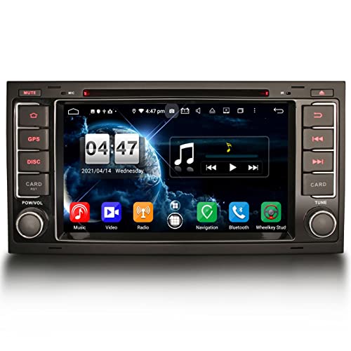 Erisin 8-Kern 4GB+64GB Android 12 Autoradio Bluetooth GPS Navi für VW T5 Multivan Touareg Wireless CarPlay WiFi DSP Android Auto DAB+ OBD2 DVB-T2 RDS USB TPMS Canbus 4G Split-Screen CD Player von erisin
