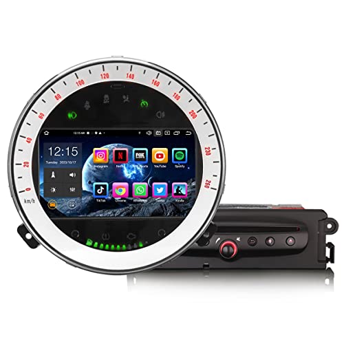 Erisin 8-Kern 4GB RAM 64GB ROM Android 12 Autoradio Bluetooth für BMW Mini Cooper, Autoradio mit Navi GPS Unterstützt DAB+ CarPlay Android Auto DSP WiFi DVB-T2 FM RDS OBD2 CD Player TPMS Touchscreen von erisin