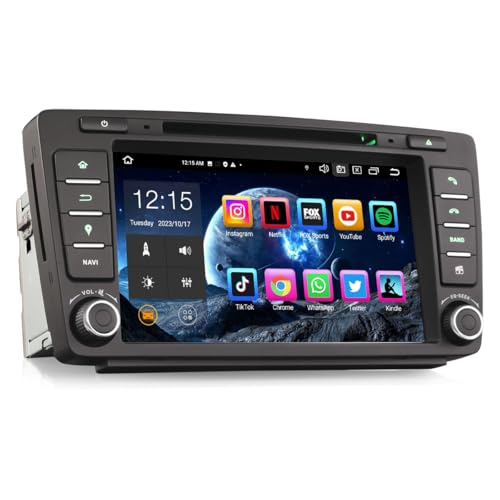 Erisin 8-Kern 4GB RAM 64GB ROM Android 12 Autoradio Bluetooth mit GPS Navi Für Skoda Octavia Yeti Rapid Superb Roomster Unterstützt CarPlay Android Auto DSP WiFi DAB+ RDS CD Player USB Canbus von erisin