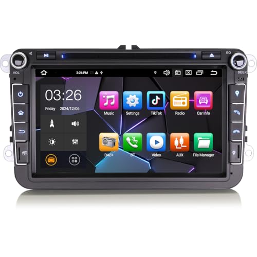Erisin 8 Zoll Android 14 4GB+64GB 8-Kern DVD Autoradio GPS Navi für VW Passat B6 Golf V VI Touran Skoda Seat Tiguan Jetta T5 Touchscreen Unterstützt Wireless CarPlay DAB+ WiFi 4G Bluetooth 5.0 Canbus von erisin
