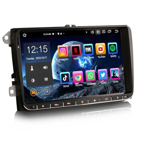 Erisin 9 Zoll Android 13 Autoradio 2 Din mit GPS Navi Für VW Crafter 2 Caddy Polo 6R Transporter T6 Amarok Skoda Yeti, Bluetooth 5.0 CarPlay Android Auto WiFi OPS DAB+DSP USB SWC DTV, 8-Kern 4GB+64GB von erisin