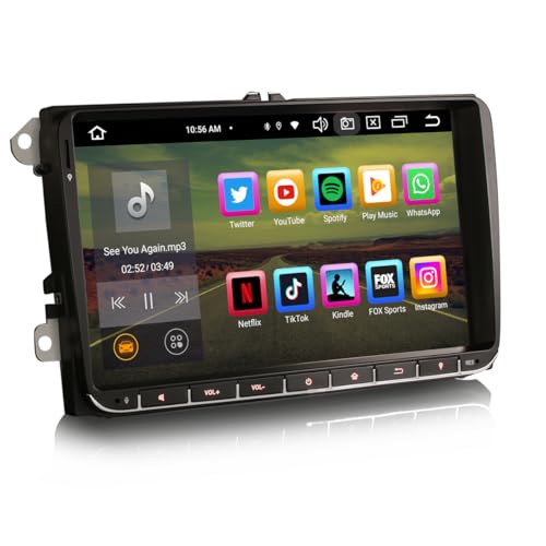 Erisin 9 Zoll Android 12 Autoradio 2Din mit GPS Navi Für VW Crafter 2 Caddy Polo 6R Transporter T6 Amarok Skoda Yeti, Bluetooth 5.0 CarPlay Android Auto WiFi OPS DAB+DSP USB SWC DTV, 8-Kern 4GB+64GB von erisin