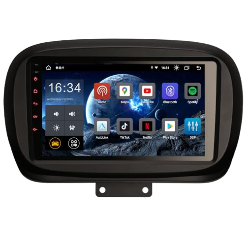 Erisin 9 Zoll 8-Kern 4GB RAM 64GB ROM Android 14 Autoradio Bluetooth mit GPS Navigation Für FIAT 500X 2014-2019 Unterstützt CarPlay Android Auto DSP WiFi 4G DAB+ RDS FM DVB-T2 OBD2 IPS Touchscreen von erisin