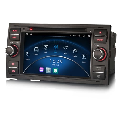 Erisin Android 13 4GB RAM+ 64GB ROM Autoradio Mit GPS Navi für Ford Focus C/S-Max Galaxy Kuga Transit Fiesta 7 Zoll HD Touchscreen Bluetooth CarPlay Android Auto DAB+ WiFi 4G FM Radio OBD2 DVD von erisin