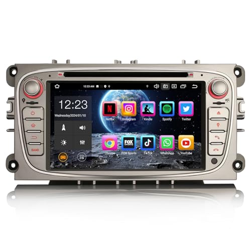 Erisin Android 13 8-Kern 4GB+64GB Autoradio GPS Navi für Ford Mondeo Focus S/C-Max Galaxy 7 Zoll Bluetooth 5.0 Touchscreen Unterstützt Kabelloses CarPlay Android Auto DAB+ DVD FM Radio DSP WiFi von erisin