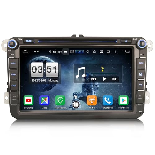 Erisin Android 12 8 Zoll 4GB RAM+64GB ROM 8-Kern Autoradio Mit GPS Touchscreen für VW Passat B6 Golf 5/6 Touran Skoda Seat Tiguan Jetta T5 Unterstützt CarPlay DAB+ WiFi 4G FM Radio Bluetooth A2DP von erisin