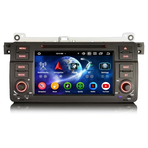 Erisin Android 14 4GB RAM+64GB ROM 8-Kern DVD Autoradio GPS Navi für BMW 3er M3 E46 Rover 75 MG ZT 7 Zoll Touchscreen Unterstützt Kabelloses CarPlay Android Auto DAB+WiFi 4G Bluetooth 5.0 Canbus DSP von erisin