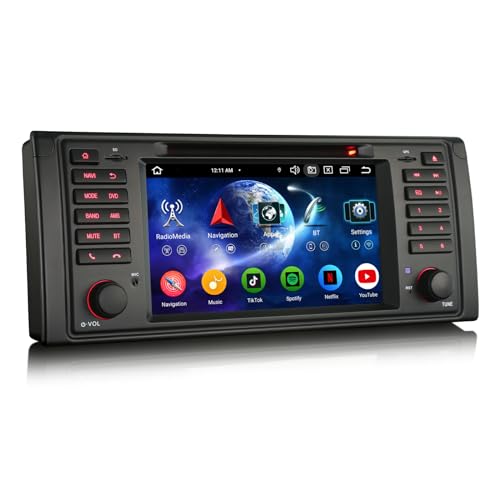 Erisin Android 14 4GB RAM+64GB ROM 8-Kern DVD Autoradio GPS Navi für BMW 5er E39 M5 7 Zoll Touchscreen Unterstützt Kabelloses CarPlay Android Auto DAB+ WiFi 4G Bluetooth 5.0 DSP OBD2 CANbus FM Radio von erisin