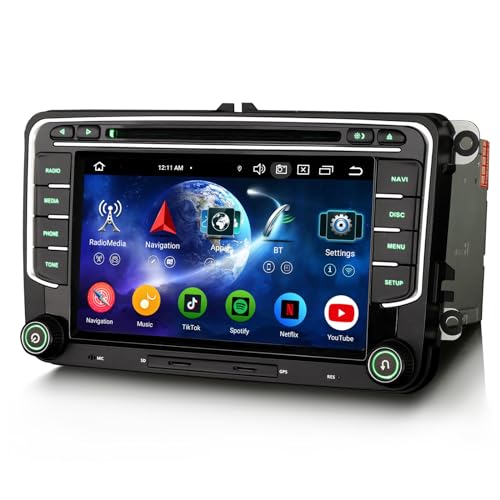Erisin Android 14 4GB RAM+64GB ROM 8-Kern DVD Autoradio GPS Navi für VW Passat B6 Golf V VI Touran Skoda Seat Tiguan Jetta T5 7 Zoll Touchscreen Unterstützt CarPlay DAB+ WiFi 4G FM Bluetooth 5.0 A2DP von erisin