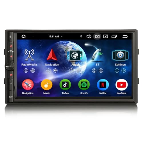 Erisin Android 13 8-Kern 4GB RAM+64GB ROM Doppel Din Autoradio mit GPS Navigation 7 Zoll Touchscreen Unterstützt Kabelloses CarPlay Android Auto DAB+ WiFi 4G Bluetooth 5.0 DSP USB SWC DVB-T2 OBD2 von erisin