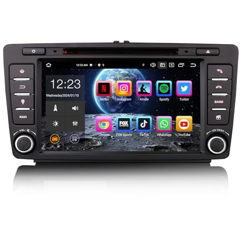 Erisin Android 13 8-Kern Autoradio Mit GPS Navi für Skoda Superb Octavia Yeti Rapid 8 Zoll Touchscreen Unterstützt Kabelloses CarPlay Android Auto DSP DAB+ DVD WiFi FM Radio Bluetooth 5.0 4GB+64GB von erisin