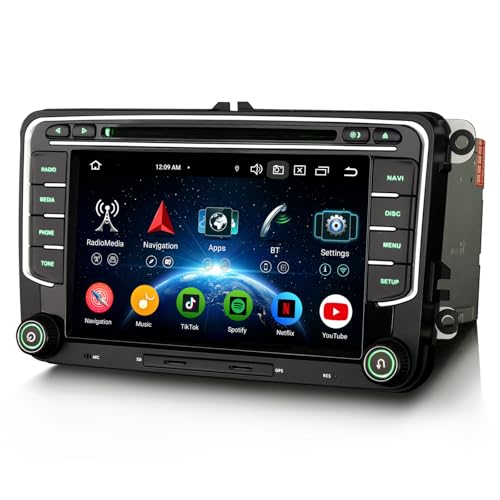 Erisin Android 14 4GB+64GB 8-Kern DVD Autoradio Bluetooth für VW T5 Passat B6 Golf V VI Touran Skoda Yeti Seat Tiguan Jetta 7 Zoll GPS Navi Touchscreen Unterstützt CarPlay Android Auto DAB+ WiFi IPS von erisin