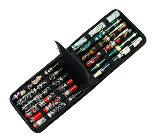 12 Füllfederhalter Etui PU Leder, Rollerball Pen Display Halter Tasche Tasche Große Kapazität für Ihre Sammlung - Schwarz von erofa