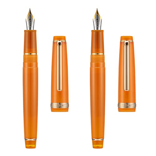 2 Stück Jinhao 82 Harz Füllfederhalter Iridium Extra Fein & Feine Spitze mit Konverter, Durchsichtig Braun mit Golden Clip Schreibstift Set von erofa