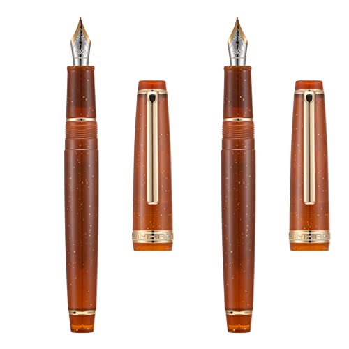 2 Stück Jinhao 82 Harz Füllfederhalter Iridium Extra Fein & Feine Spitze mit Konverter, Durchsichtig Kaffee flrorescent mit Golden Clip Schreibstift Set von erofa