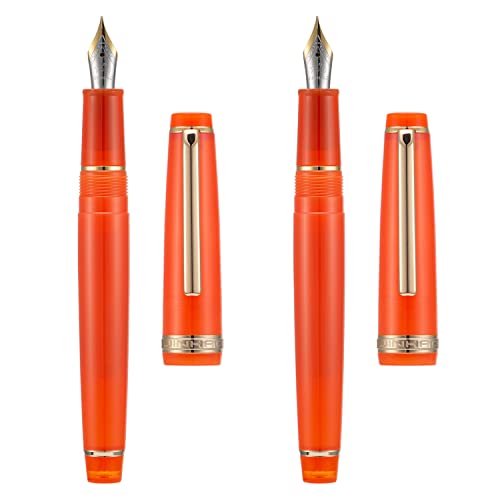 2 Stück Jinhao 82 Harz Füllfederhalter Iridium Extra Fein & Feine Spitze mit Konverter, Durchsichtig Orange mit Golden Clip Schreibstift Set von erofa