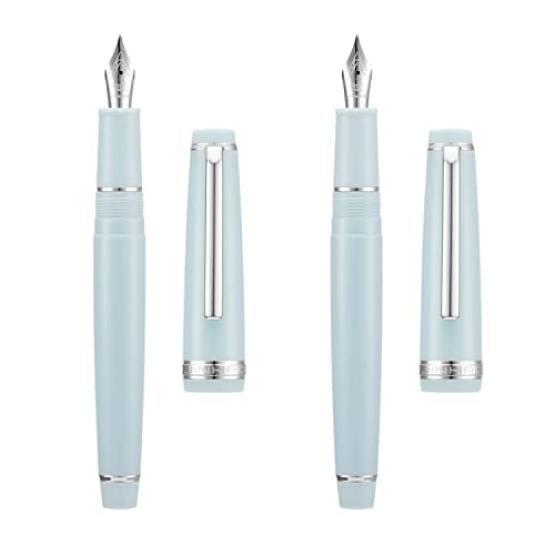 2 Stück Jinhao 82 Harz Füllfederhalter Iridium Extra Feine & Feine Feder mit Konverter, Hellblau mit Silberclip Schreibstift Set von erofa