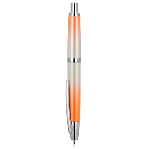 Jinhao 10 Serie Press Füllfederhalter, Farbverlauf, Hellorange, einziehbar, extra feine Feder, mit Tintenkonverter und Stiftebox aus Metall (Silber-Clip-Version) von erofa