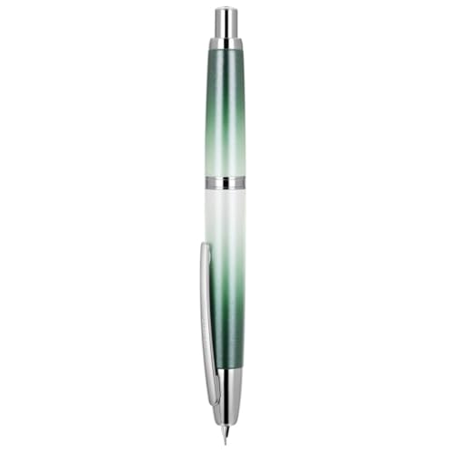 Jinhao 10 Series Press Füllfederhalter, Farbverlauf, Grün, Weiß, einziehbar, extra feine Feder, mit Tintenkonverter und Stiftebox aus Metall (Silber-Clip-Version) von erofa