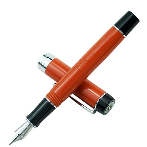 Jinhao 100 Serie Füllfederhalter, feine Feder, roter Schaft, silberfarbener Rand mit Metall-Stiftetui von erofa