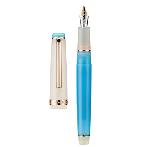 Jinhao 82 Füllfederhalter, goldene Zierleiste, mittlere Feder, weißer und blauer transparenter Schaft mit Konverter von erofa