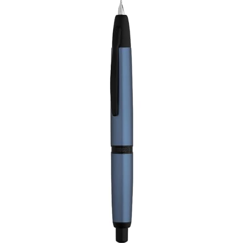 Majohn A1 Press Füllfederhalter feine Feder mit Box, einziehbarer blauer Metall-Tintenstift mit Konverter-Schreibset (Schwarze Clip-Version) von erofa