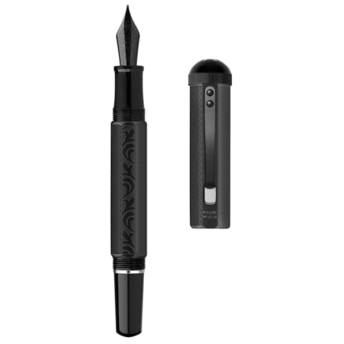 Majohn P138 Kolbenfüllfederhalter, extra feine Feder, schwarzes Oktaedrisches Ätzmuster, Schreibstift mit Box-Set (Oktaedrische Stiftkappen-Version) von erofa
