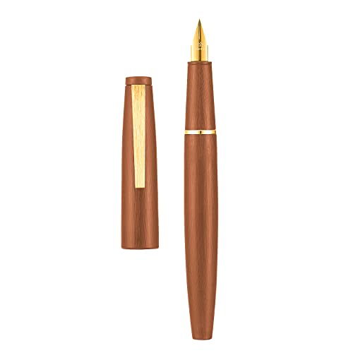 erofa Jinhao 80 Füllfederhalter, gebürstete Faser, extra feine Spitze mit Konverter und kleiner Stifttasche, Set (goldener Clip), Brown Golden Clip von erofa