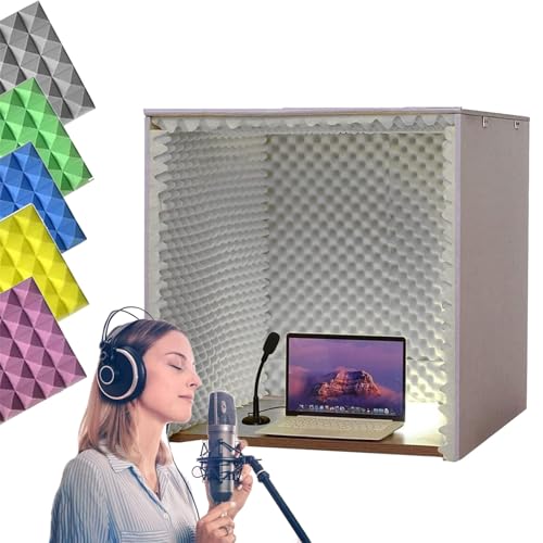 ERRTSDB Vocal booth, Tragbare Gesangskabine, Schalldämmung Recording-Equipment, Aus Akustikschaumplatte,Mikrofon Isolierschaum, Mikrofonschutz, Studio, Singen, Podcast(60x60x60cm/Grau) von errtsdb