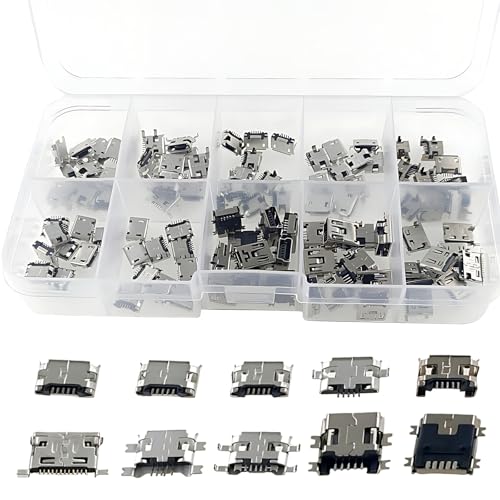 50 Stück 10 Werte Micro USB Buchse, Micro USB Buchse Löten Typ B, Micro USB Buchse Zum Löten, USB C Buchse, ladebuchse usb c platine, Micro-USB-USB-Adapter, Micro USB Reparatur-Ersatzadapter-Sortiment von ertlutw