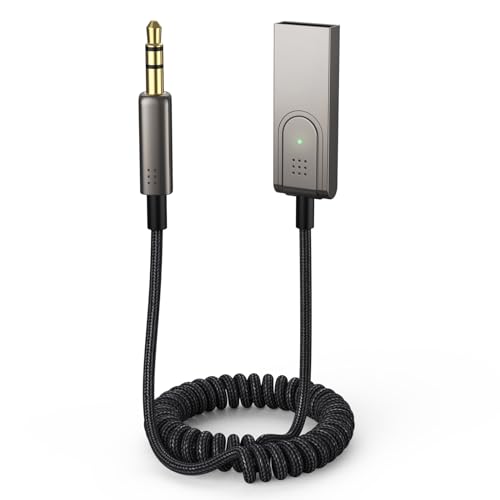 Aux Bluetooth Adapter Auto Bluetooth 5.3 Empfänger Klinke für Auto, KFZ, Kopfhörer, Lautsprecher und Verstärker, USB zu 3.5mm Buchse Bluetooth Empfänger für Sprachnavigation, Freisprechanrufe von ertlutw