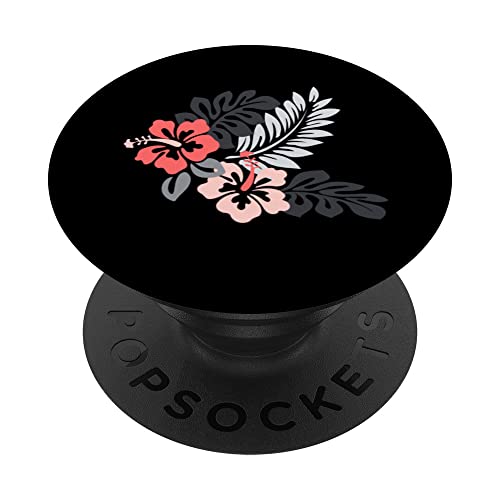 Hawaii-Hibiskusblüten rosa grau koralle PopSockets mit austauschbarem PopGrip von es designs