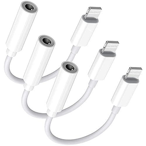 Lightning-auf-3,5-mm-Kopfhöreranschluss-Adapter, [Apple MFi-zertifiziert], 3 Stück, iPhone 3,5 mm Kopfhörer/Kopfhörer, Aux-Audio-Dongle-Adapter, kompatibel für 14 13 12 11 XS XR X 8 7, unterstützt von esbeecables
