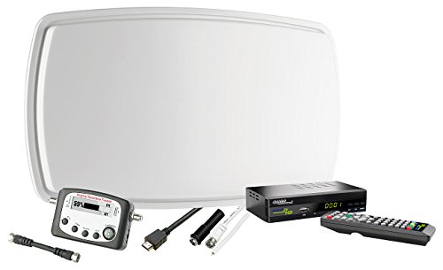 esoSAT Sat Antenne: Sat-TV-Starterset für Zwei Benutzer (Twin-LNB), mit Flachantenne (Satelliten Flachantenne, Camping-Satanlage, Satellitenantenne) von esoSAT