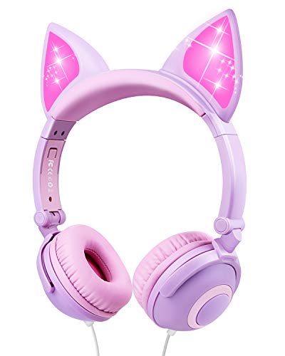 esonstyle Kinder-Kopfhörer, verkabeltes Over-Ear-Headset, 85 dB Lautstärke, lebensmittelechtes Silikon, 3,5 mm Klinkenstecker für Kinder, Babys, Rosa cat Ear Kids Headphones von esonstyle