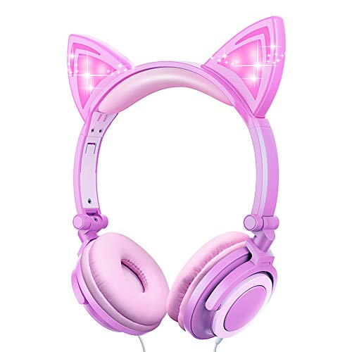 esonstyle Kinder-Kopfhörer über dem Ohr mit LED-Leuchtohren, kabelgebundene Kinder-Headsets, 85 dB Lautstärke, begrenzte 3,5-mm-Kopfhörer für süße Mädchen von esonstyle