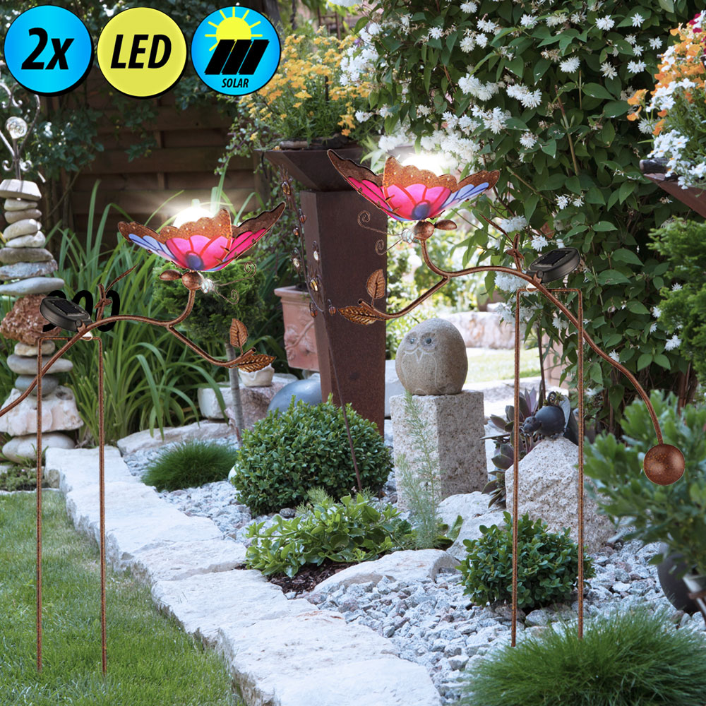 2er Set LED Solarlampen im Schmetterling Design, Höhe 70 cm von etc-shop