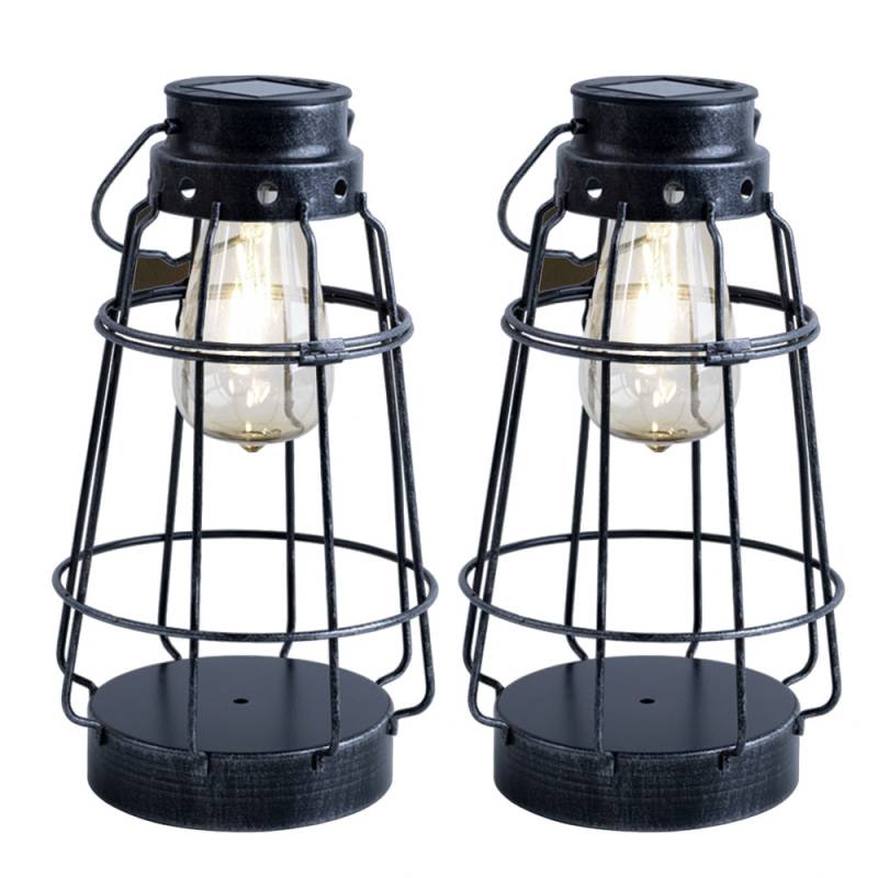 2er Set LED Solarleuchte, Akku, Metall, altsilber, H 27cm von Nowa