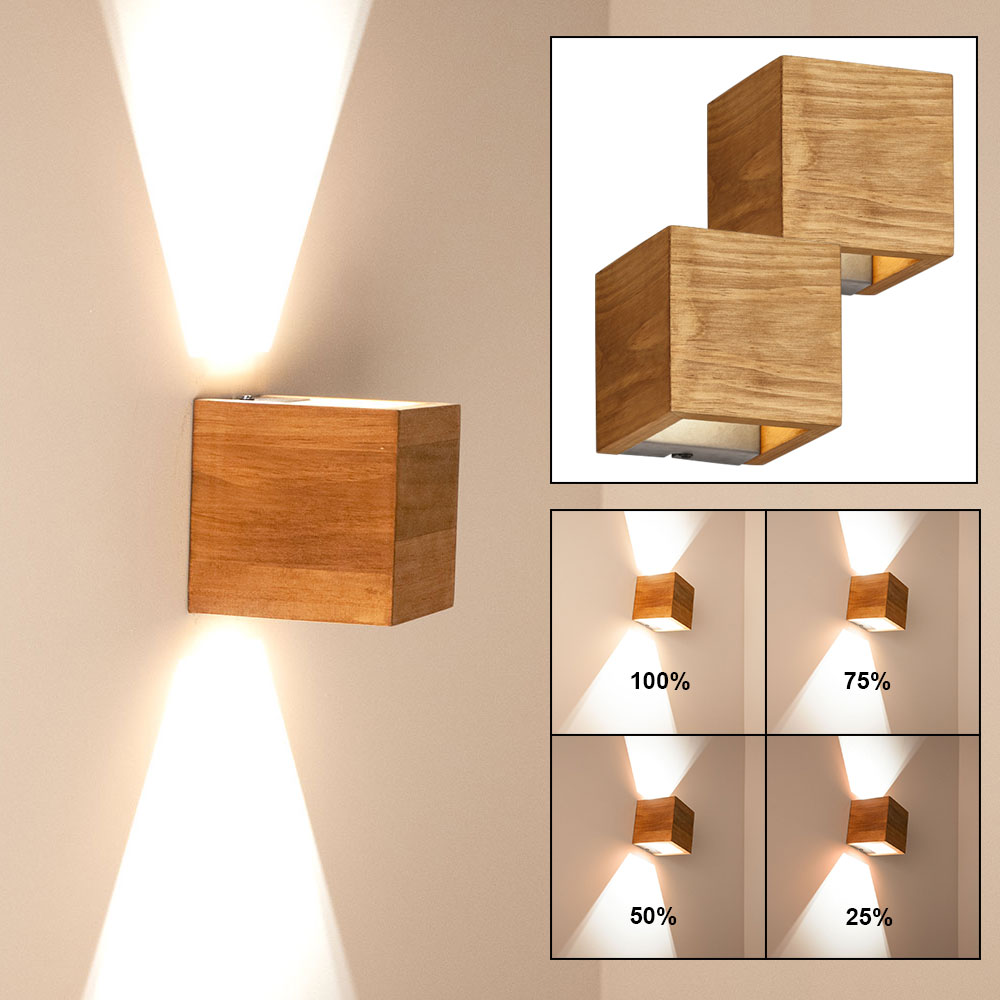 2er Set LED Up & Down Wandleuchte, Holz, dimmbar H 11 cm von etc-shop