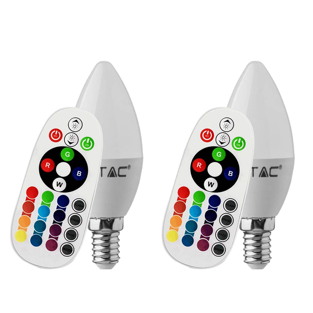 2er Set RGB LED 3,5 Watt Leuchtmittel E14, Fernbedienung, 320 Lumen VT-2214 von etc-shop
