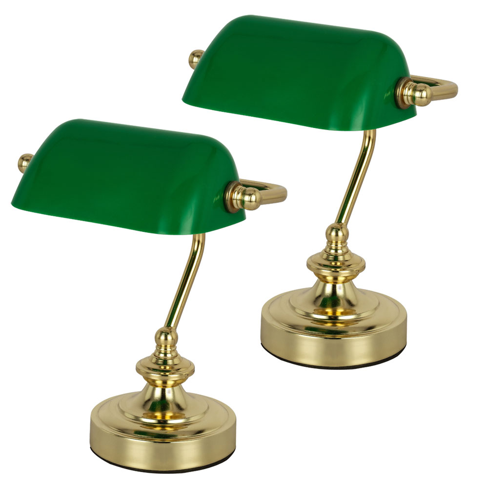 2er Set Schreibtischlampe mit grünem Acrylschirm ANTIQUE von etc-shop