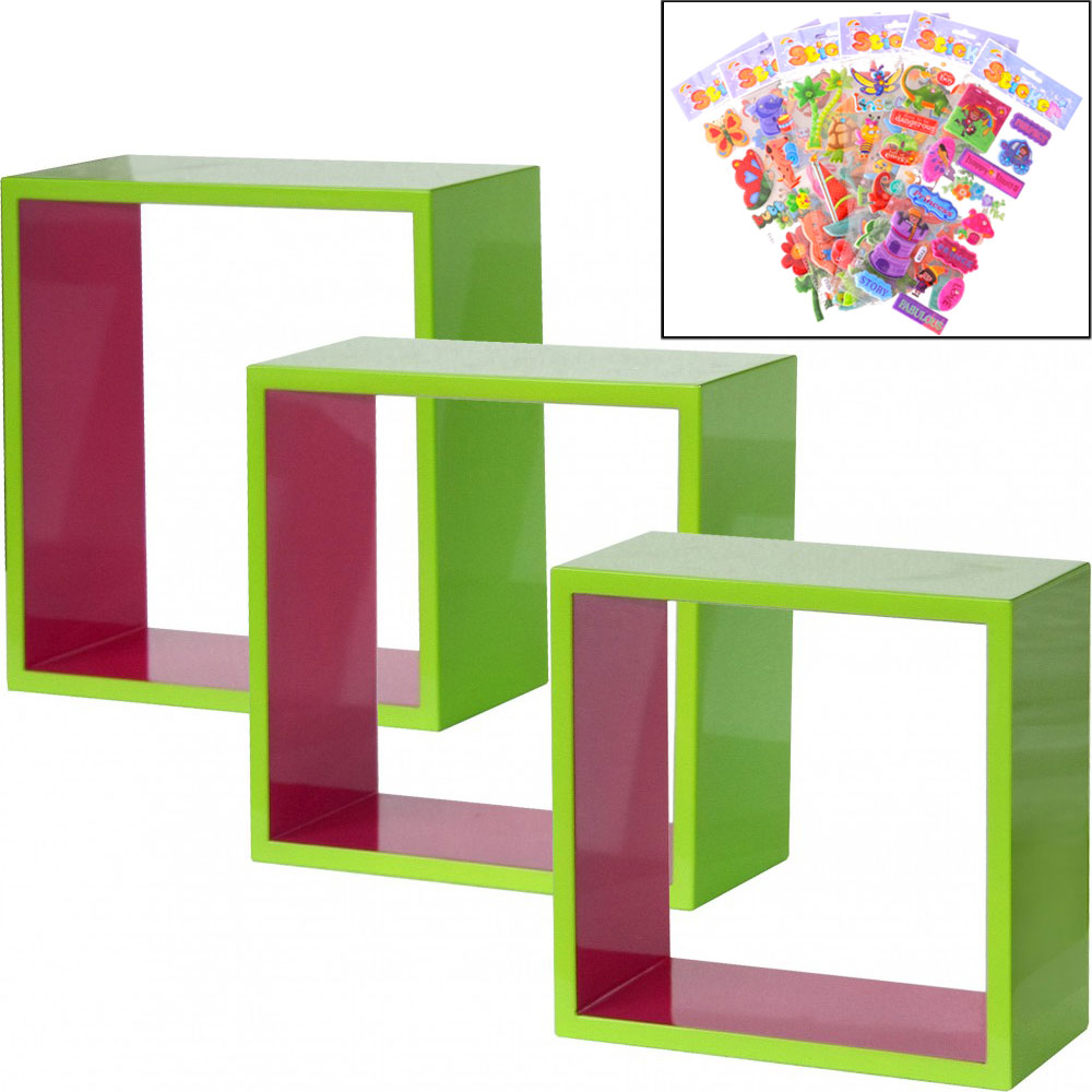 3 teiliges Regal in den Farben hellgrün und pink mit Sticker von etc-shop