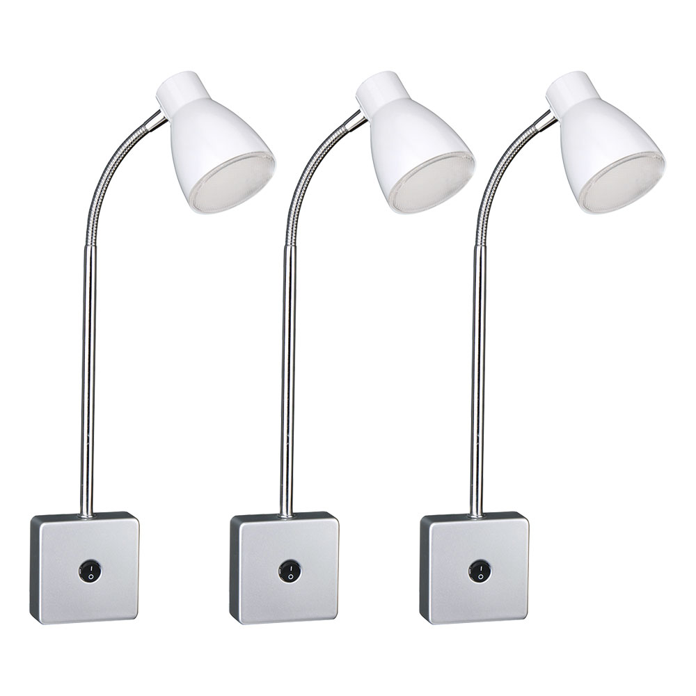 3x LED Steckerleuchte, Stecker, Flexo, Metall, weiß, H 37 cm von etc-shop