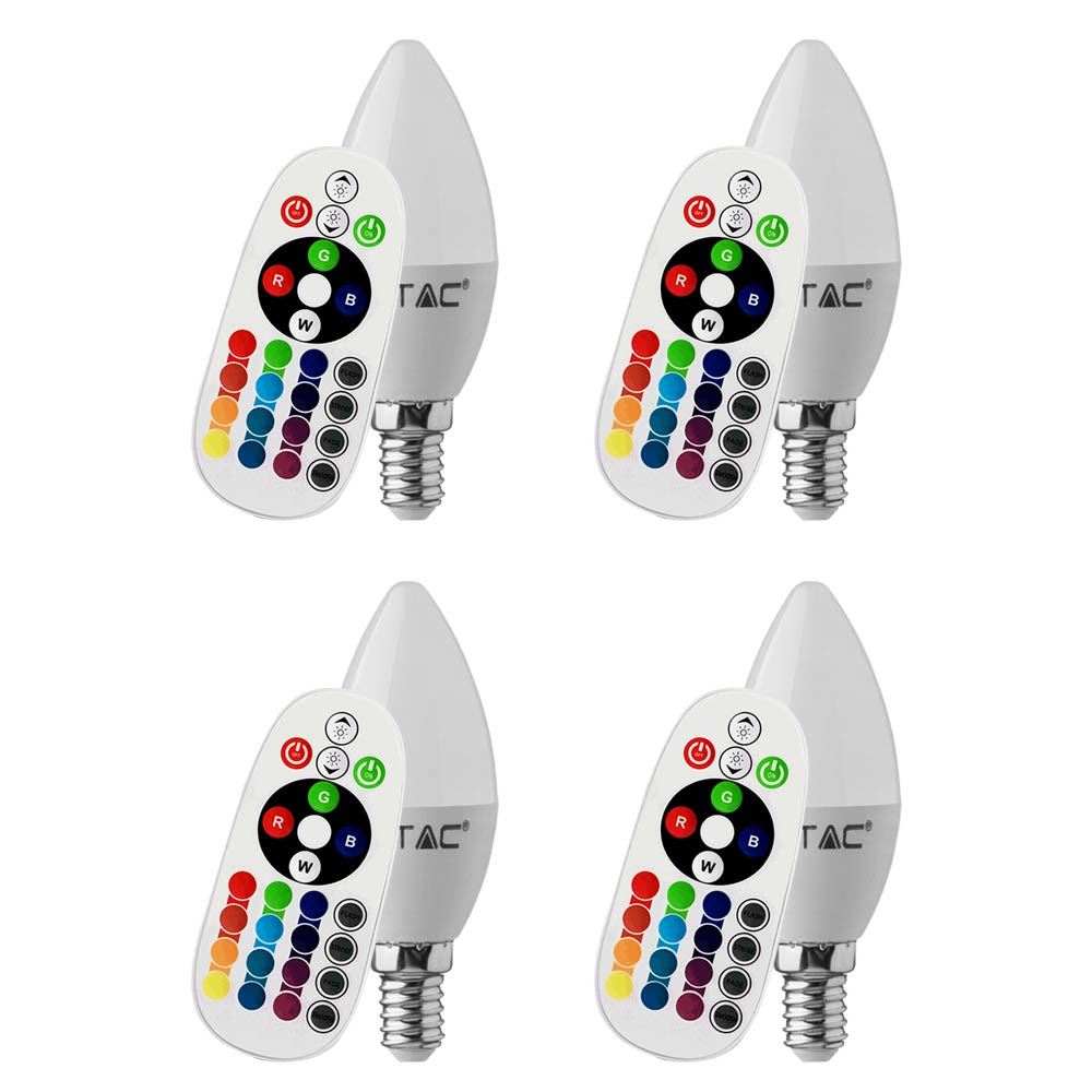 4er Set RGB LED 3,5 Watt Leuchtmittel E14, Fernbedienung, 320 Lumen VT-2214 von etc-shop