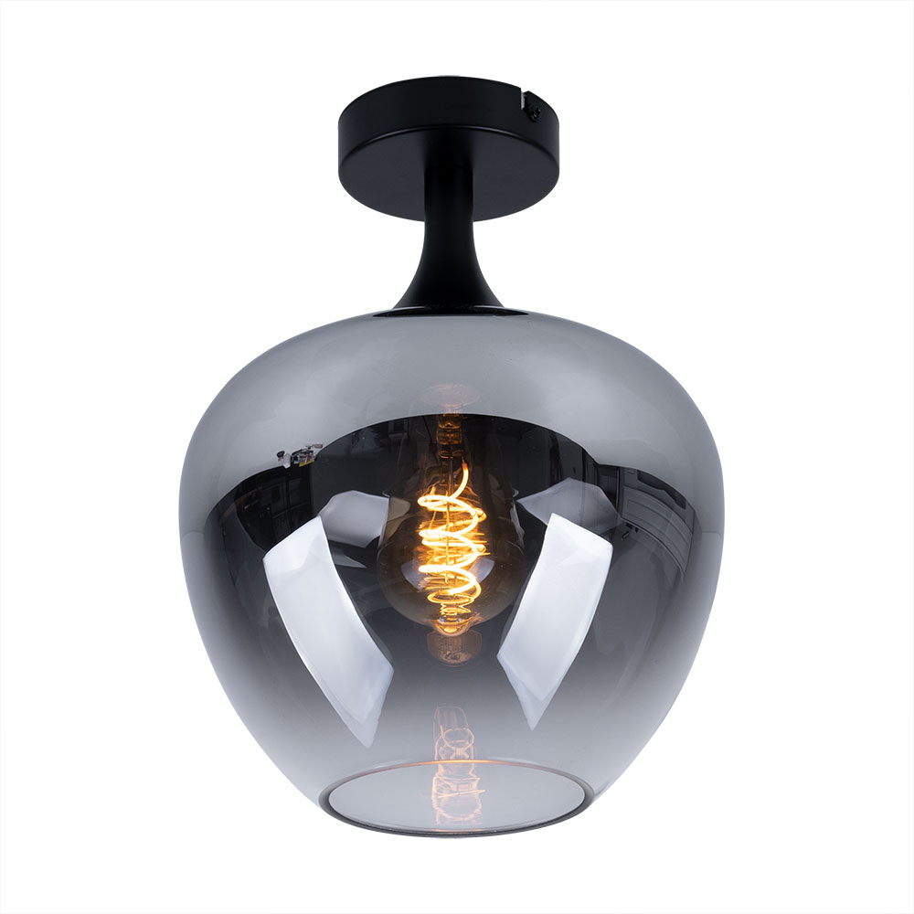 Deckenlampe schwarz, Glas rauch, D 24 cm von etc-shop