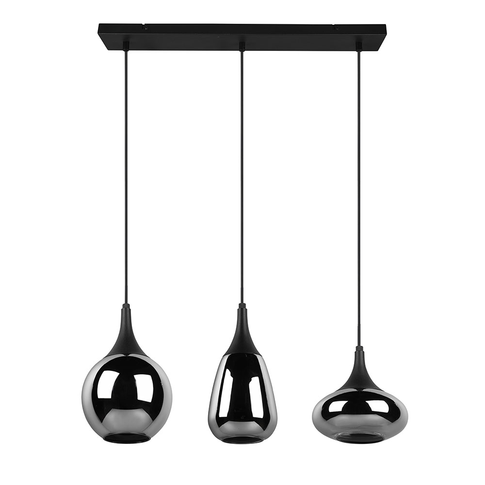 Hängeleuchte, Metall schwarz, Glas chrom bedampft, H 150 cm von etc-shop